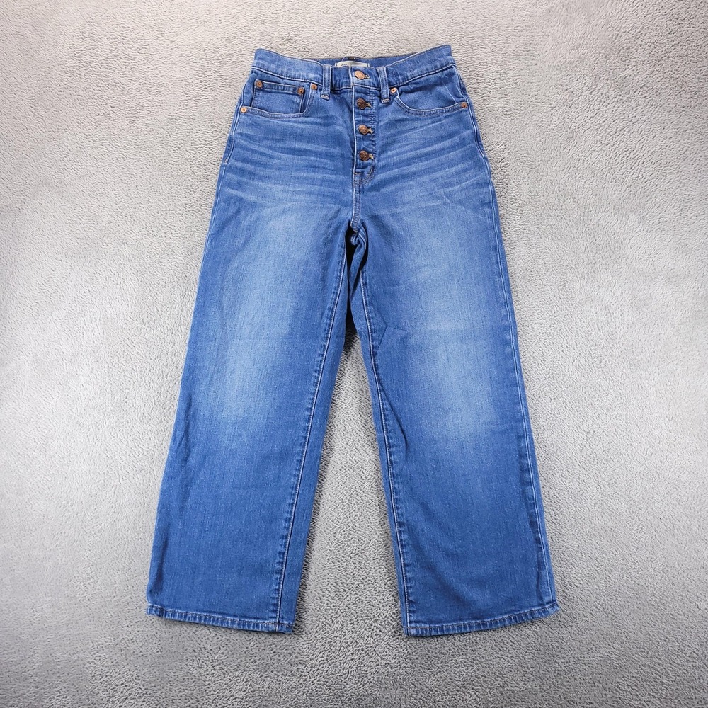 Madewell Jeans Womens 27 Blue Slim Wide Leg Crop High Rise Button Fly Denim
